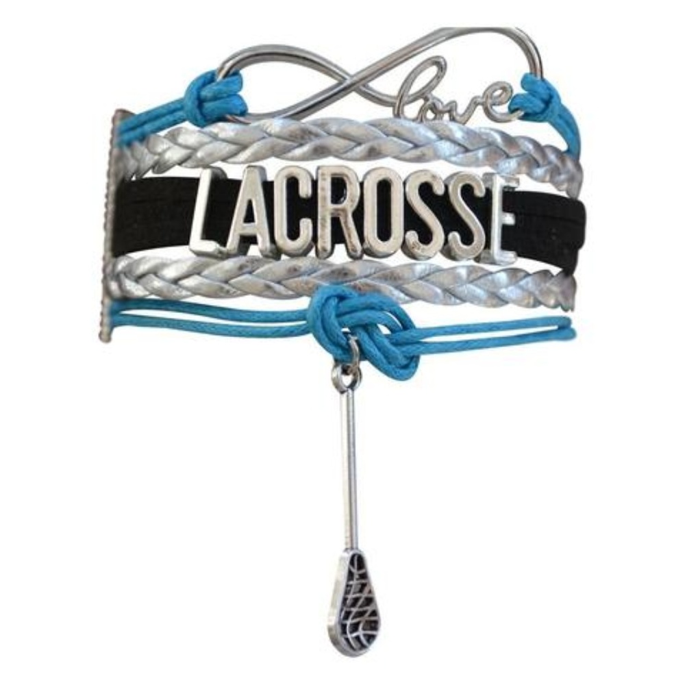 Lacrosse Bracelet - Silver Black & Blue